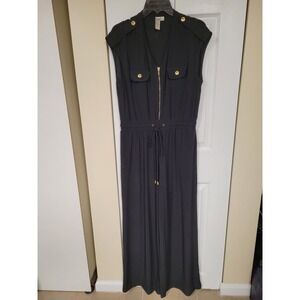 Emma & Michele‎ Womens Black Sleeveless Wide Leg Jumpsuit Gold Details Size L